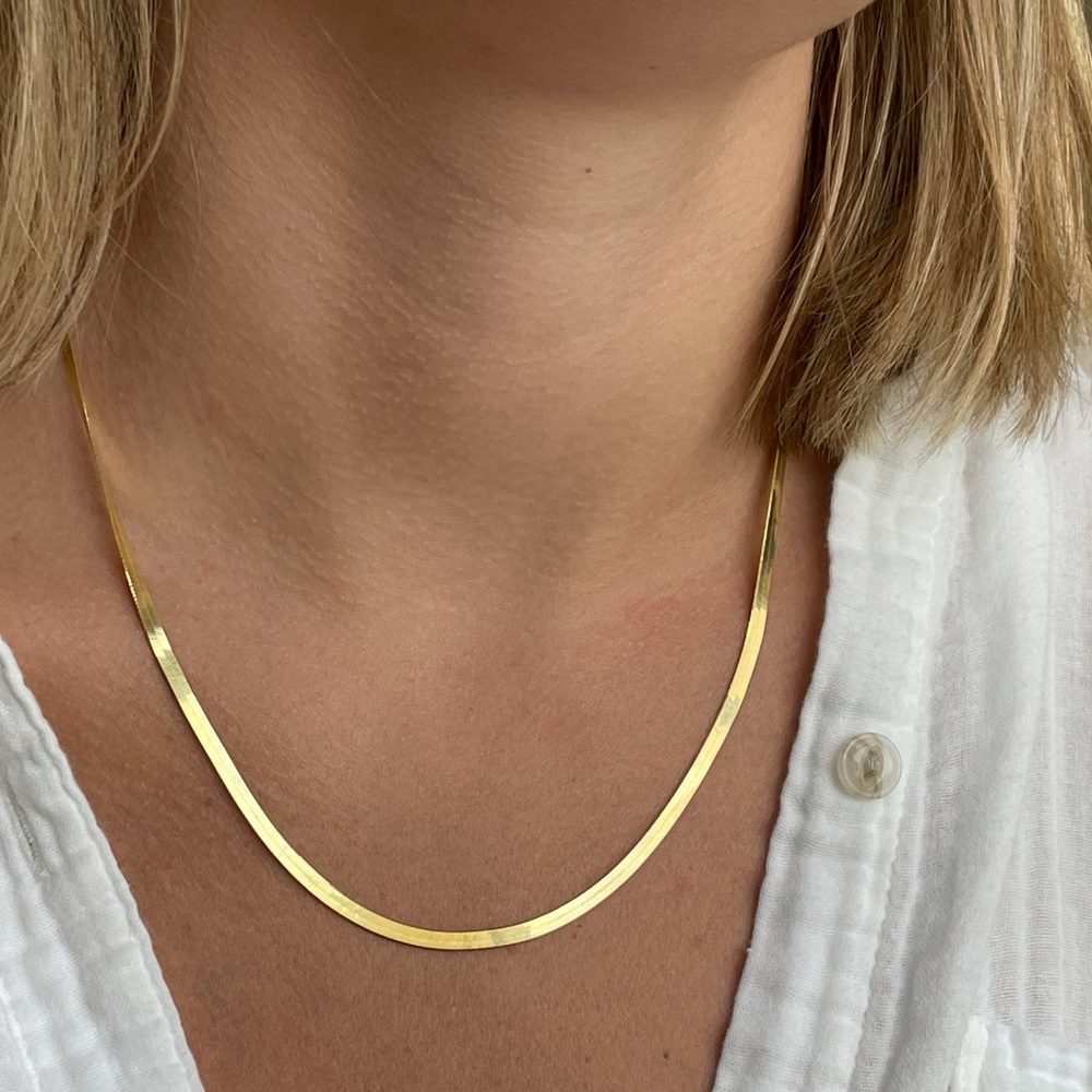 Gold Italian flat necklace herringbone necklace